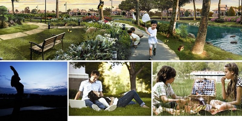 Phối cảnh dự kiến khu vui chơi, hồ, đường đi bộ
