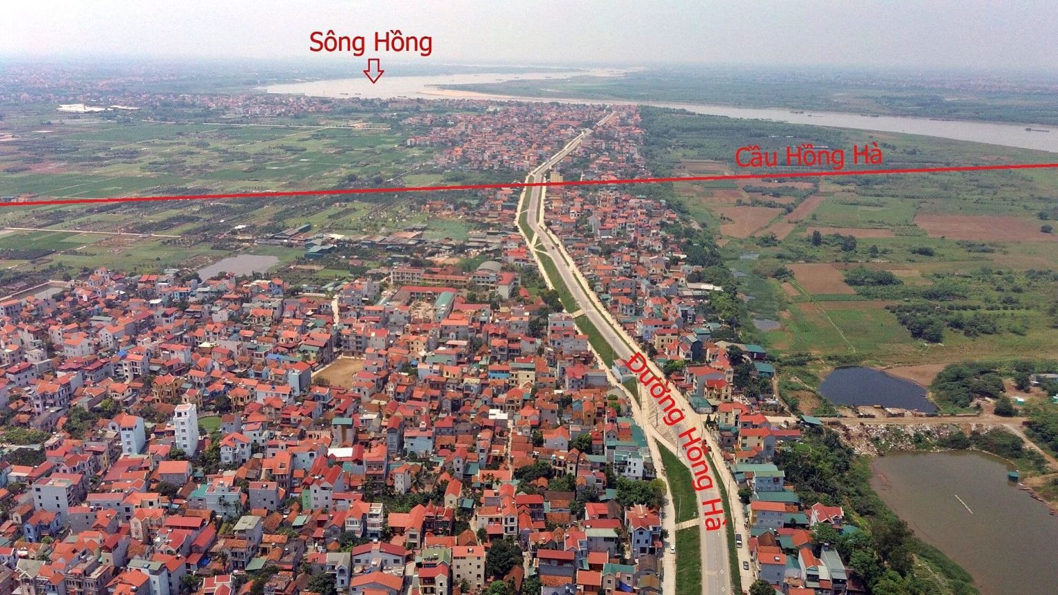 Vị trí cầu cắt qua khu vực huyện Đan Phượng.