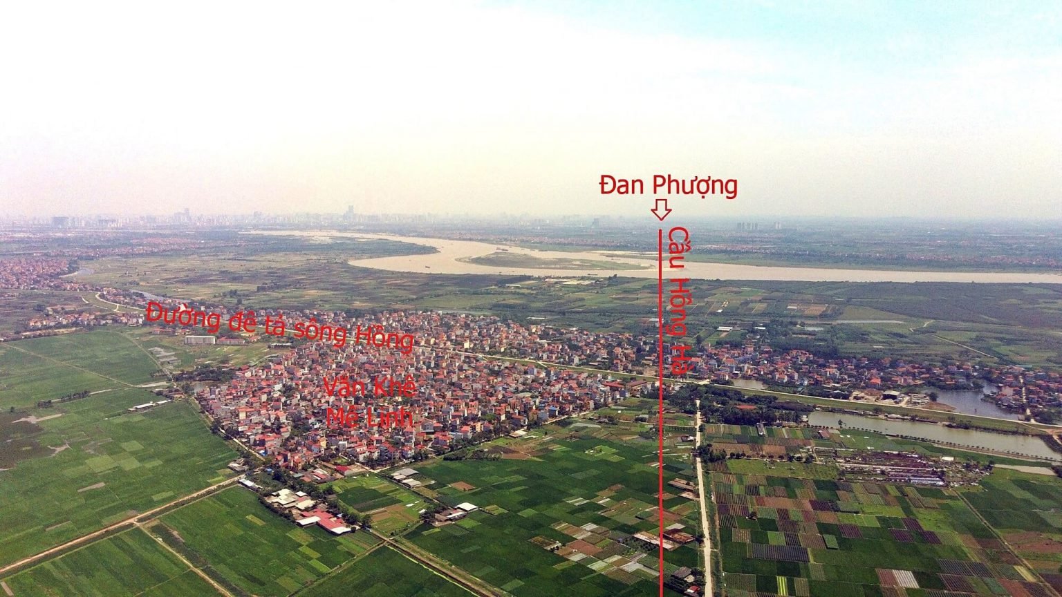 Cầu Hồng Hà đi qua gần trường tiểu học Văn Khê.,Mê Linh