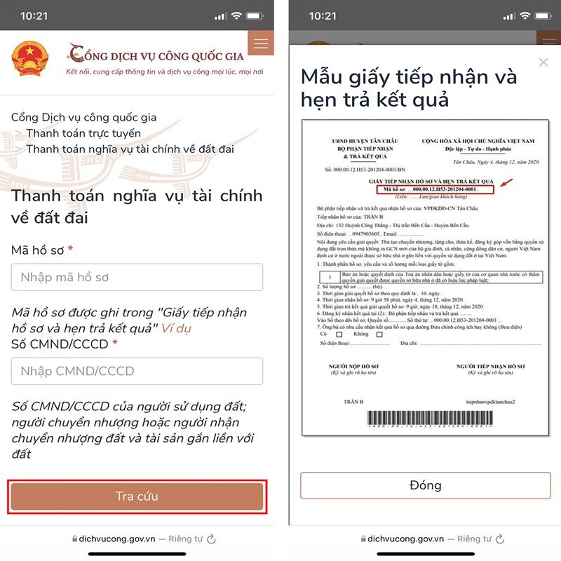 Nhập đầy đủ thông tin hồ sơ, số CMT người sử dụng đất