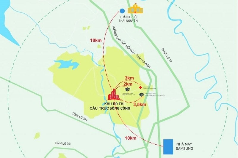 Kết nối vùng từ dự án khu đô thị Cầu Trúc - Sông Công Park