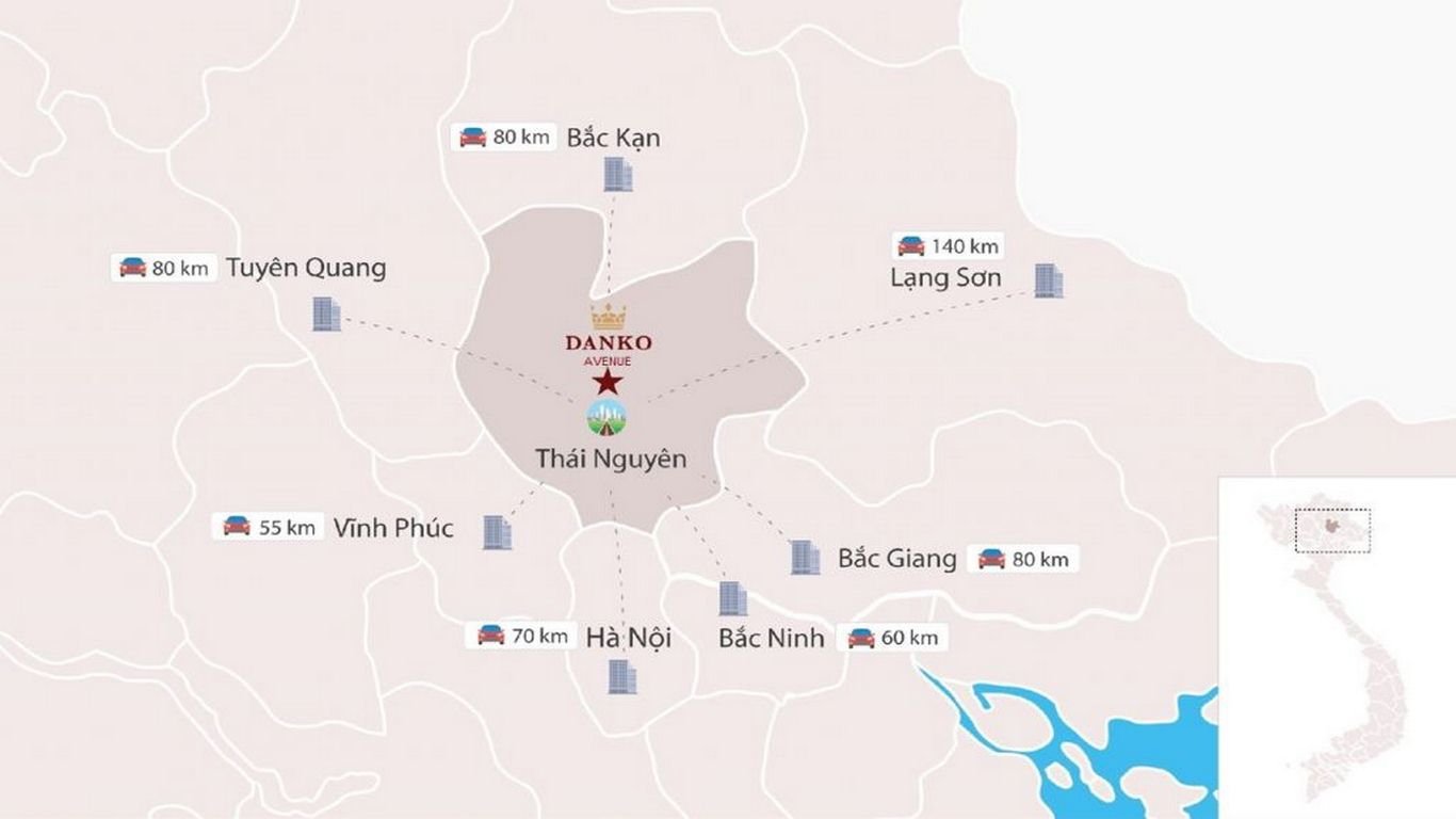 Danko Avenue Sông Công có vị trí kết nối thuận lợi tới các tỉnh xung quanh