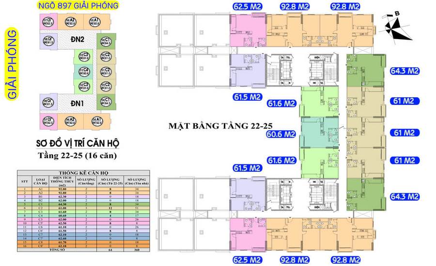 Mặt bằng điển hình tầng 22 - 25