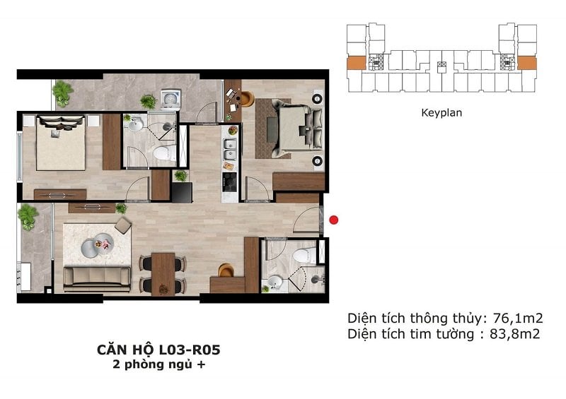 Thiết kế căn hộ 2 phòng ngủ tại Eden Garden Thái Bình